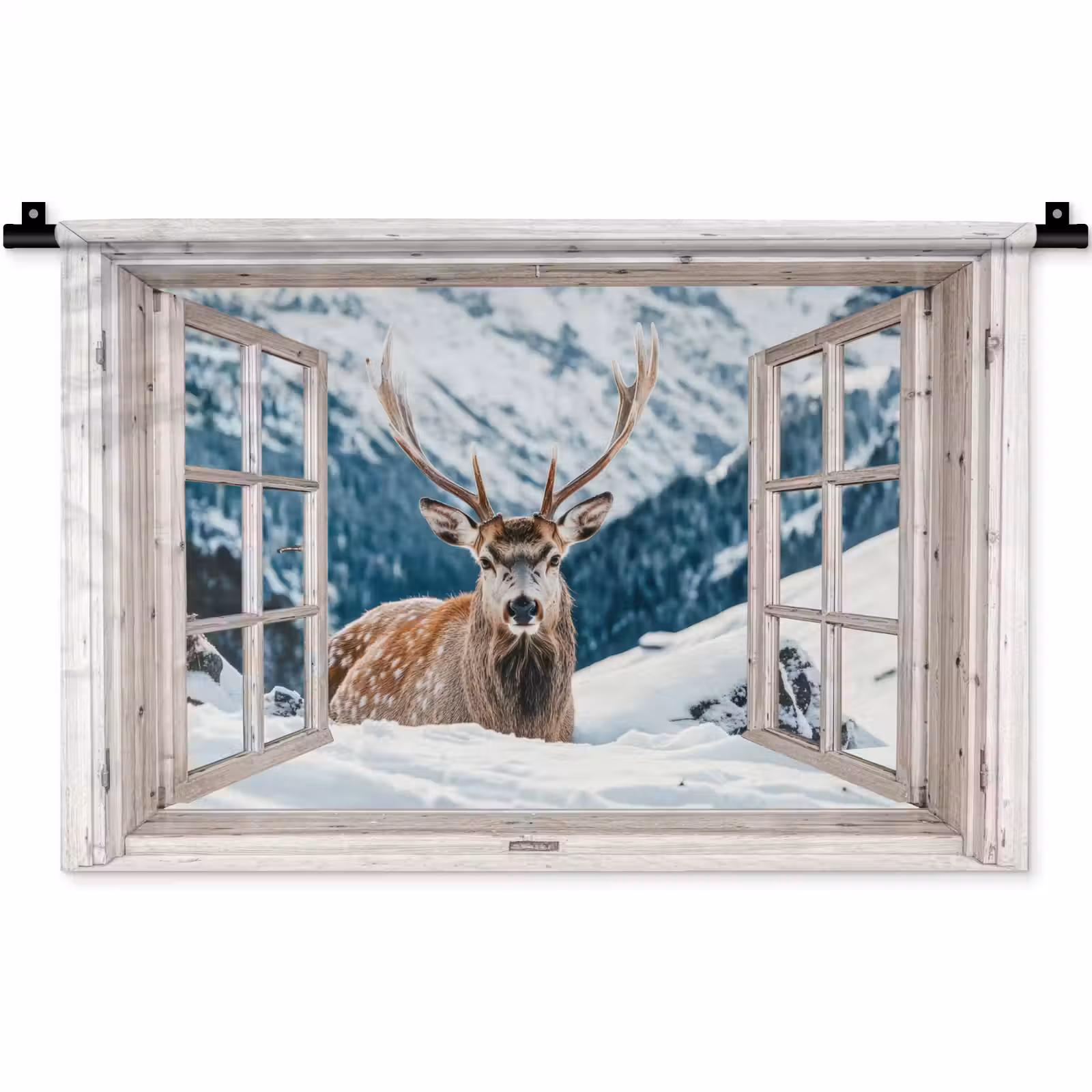 Wandkleed - Hert - Winterlandschap - Natuur - Dieren - Doorkijk - Bergen — 1