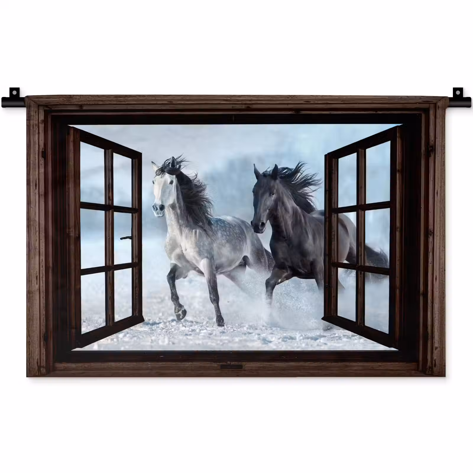 Wandkleed - Paarden - Winter - Dieren - Natuur - Doorkijk — 1