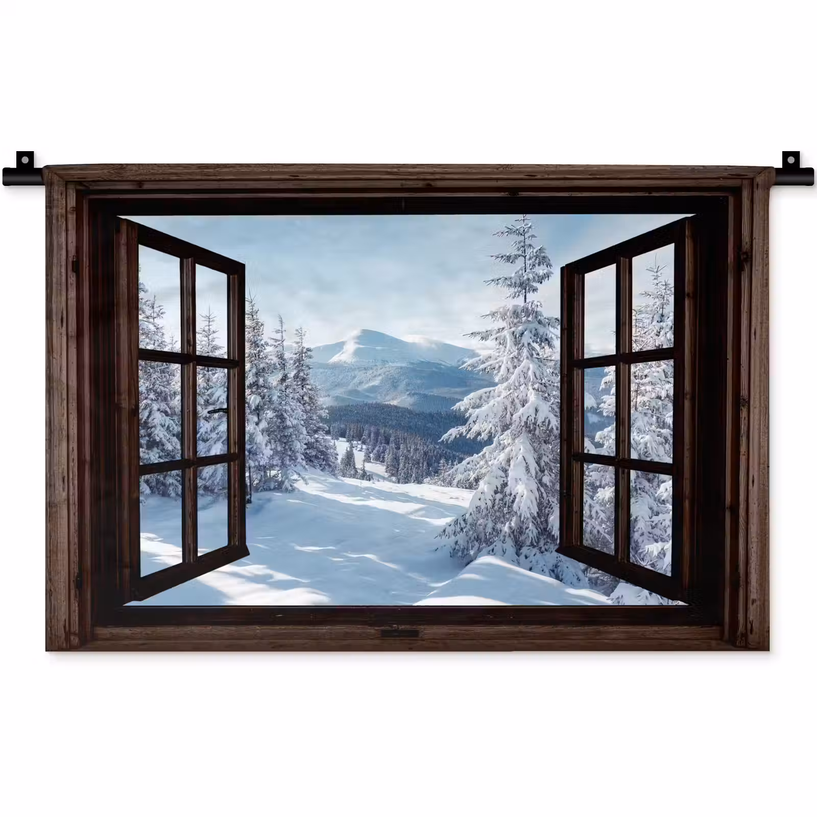 Wandkleed - Winter - Landschap - Natuur - Berg - Bomen - Doorkijk - Uitzicht — 1