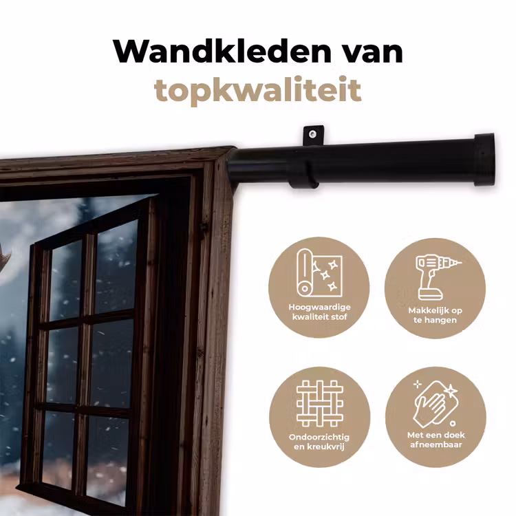 Wandkleed - Doorkijk - Hert - Dieren - Landschap - Winter - Sneeuw - Landelijk — 3