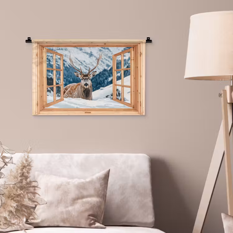 Wandkleed - Doorkijk - Hert - Landschap - Winter - Natuur - Dieren - Bergen — 2