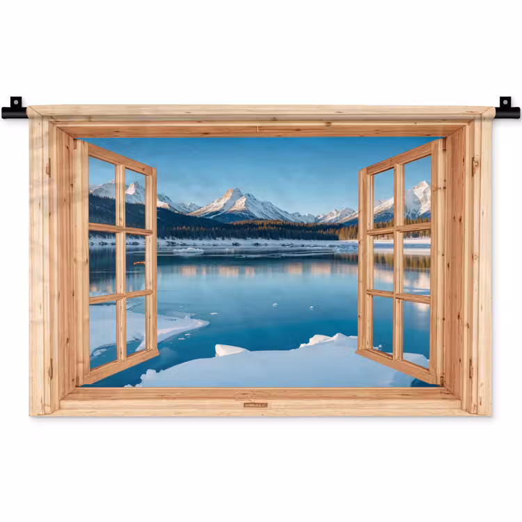Wandkleed - Doorkijk - Landschap - Winter - Meer - Bergen - Uitzicht — 1