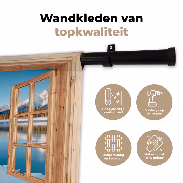 Wandkleed - Doorkijk - Landschap - Winter - Meer - Bergen - Uitzicht — 3