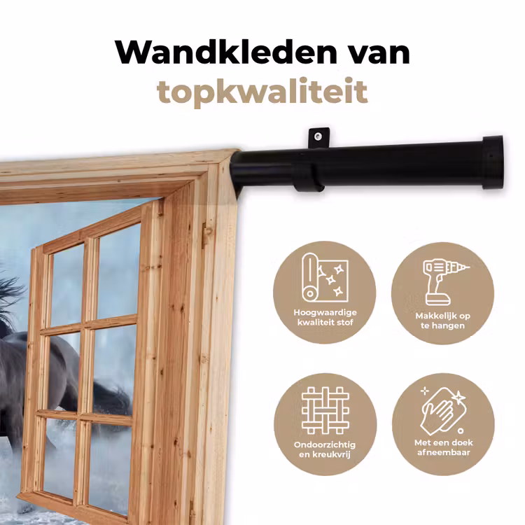 Wandkleed - Doorkijk - Paarden - Winter - Dieren - Natuur - Hout — 3