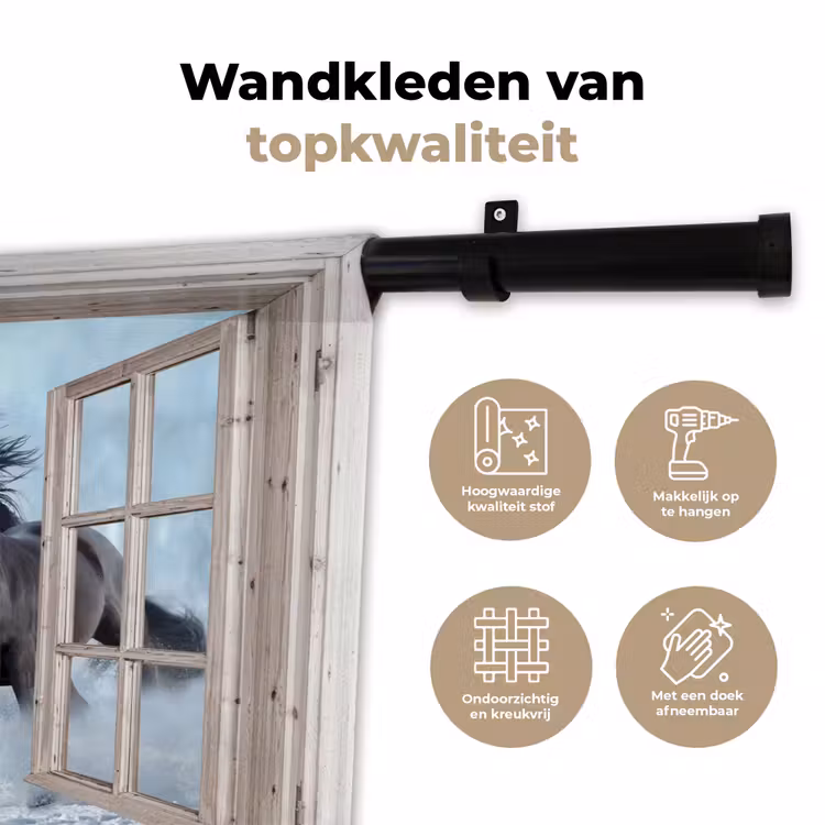 Wandkleed - Doorkijk - Paarden - Winter - Dieren - Natuur - Wit — 3