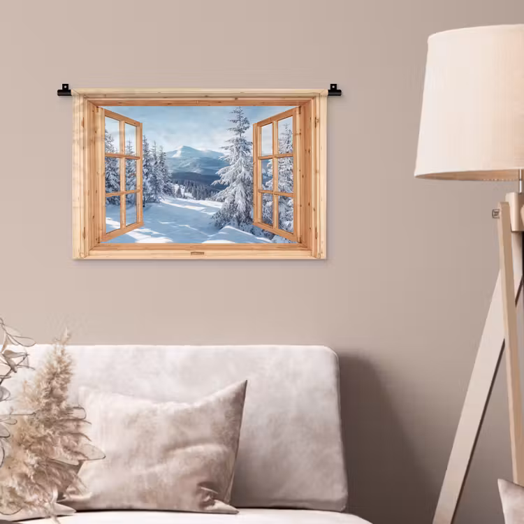Wandkleed - Doorkijk - Winterlandschap - Natuur - Berg - Bomen - Hout — 2