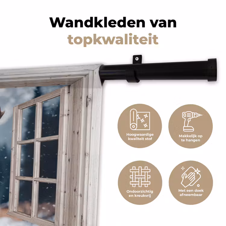 Wandkleed - Hert - Dieren - Landschap - Winter - Sneeuw - Doorkijk - Natuur — 3
