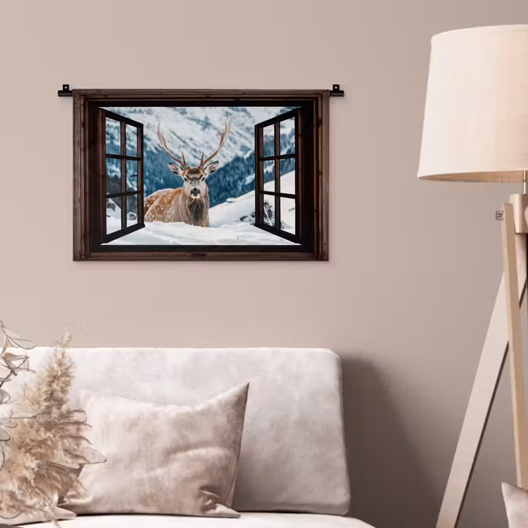 Wandkleed - Hert - Landschap - Winter - Natuur - Dieren - Doorkijk - Bergen — 2