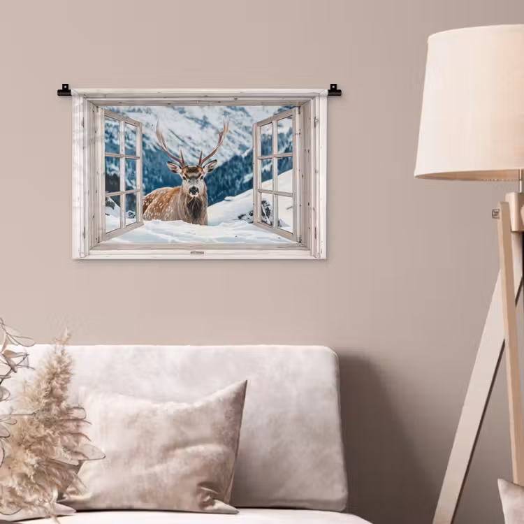 Wandkleed - Hert - Winterlandschap - Natuur - Dieren - Doorkijk - Bergen — 2