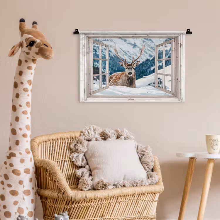 Wandkleed - Hert - Winterlandschap - Natuur - Dieren - Doorkijk - Bergen — 5