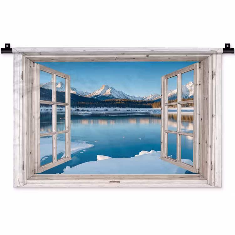 Wandkleed - Landschap - Winter - Meer - Bergen - Uitzicht - Doorkijk - Licht — 1