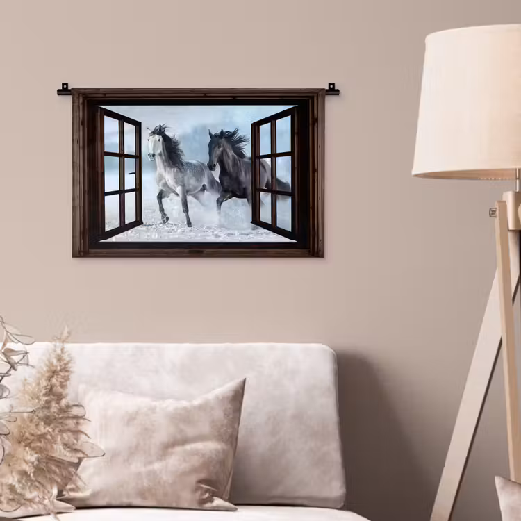 Wandkleed - Paarden - Winter - Dieren - Natuur - Doorkijk — 2