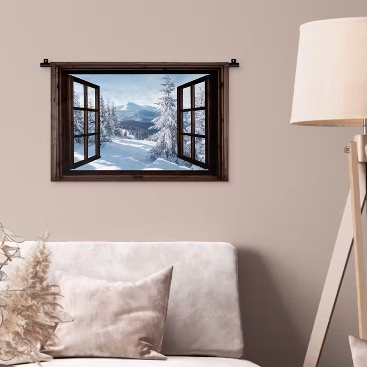 Wandkleed - Winter - Landschap - Natuur - Berg - Bomen - Doorkijk - Uitzicht — 2