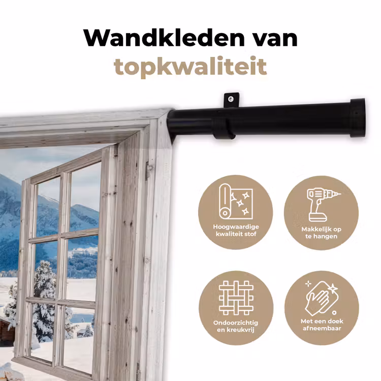 Wandkleed - Winterlandschap - Huisje - Bergen - Uitzicht - Doorkijk - Natuur — 3