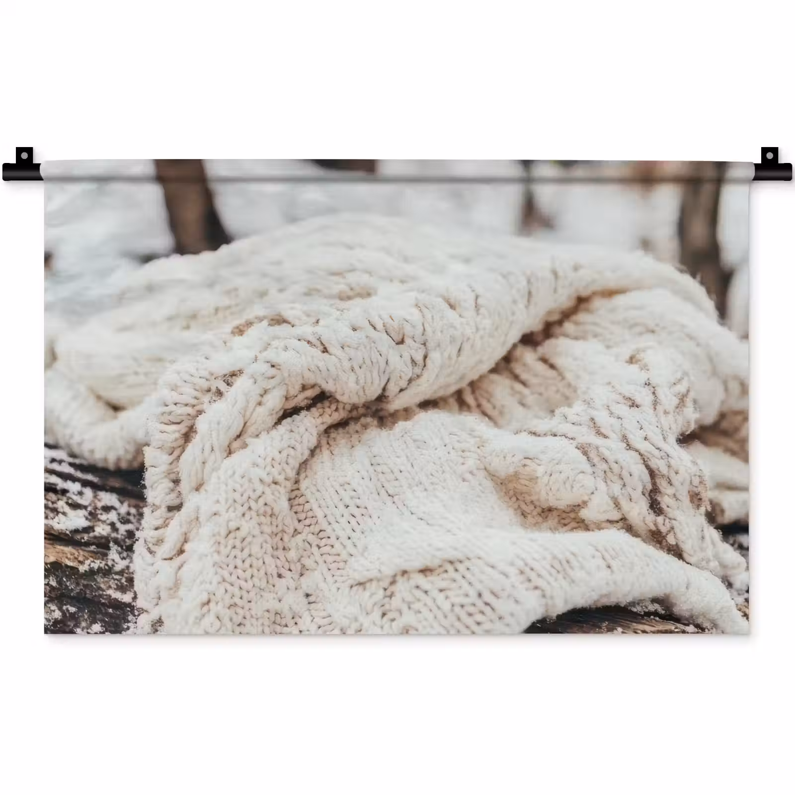 Wandkleed - Deken - Wit - Boomstronk - Winter - Sneeuw — 1