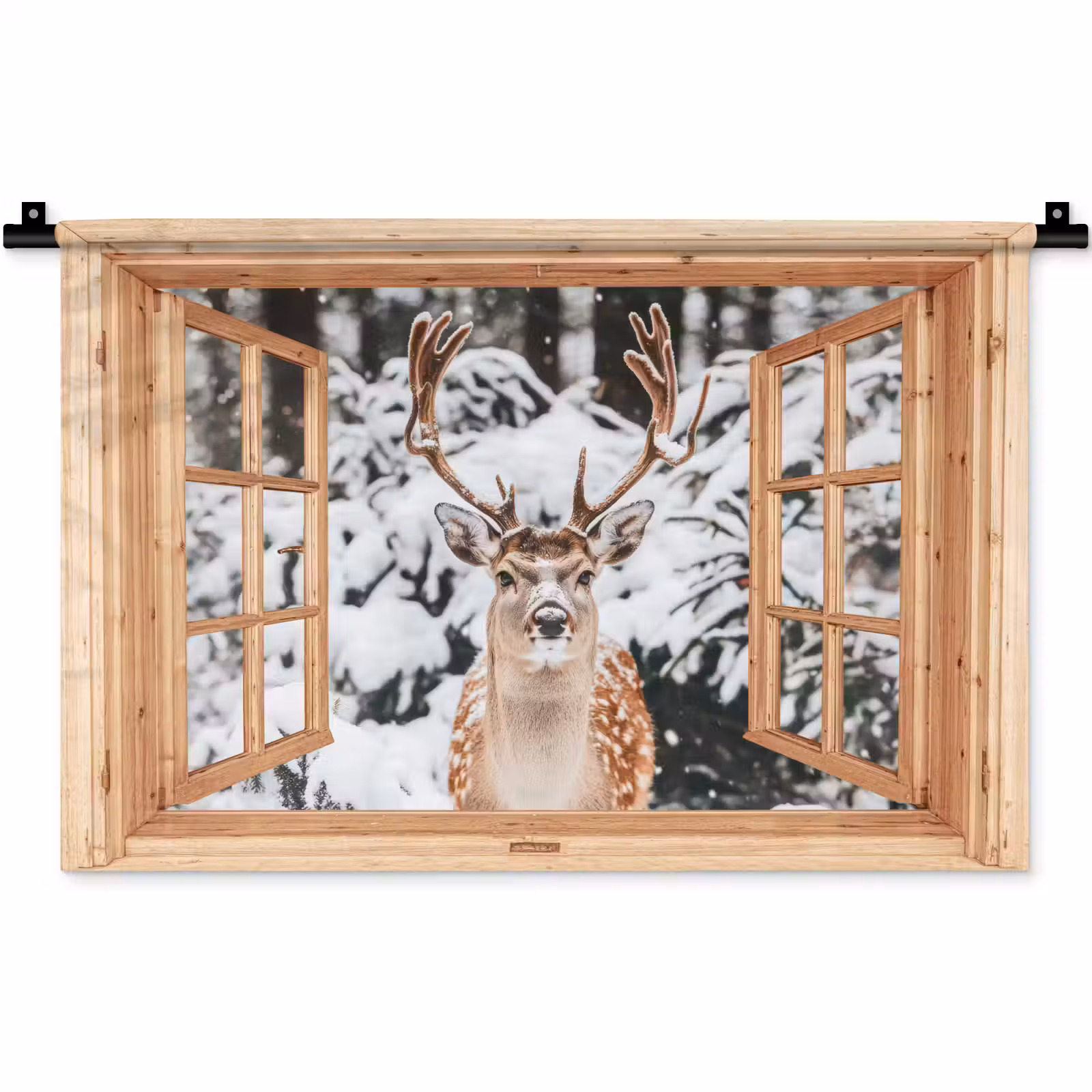 Wandkleed - Doorkijk - Hert - Sneeuw - Winter - Bos - Dieren — 1