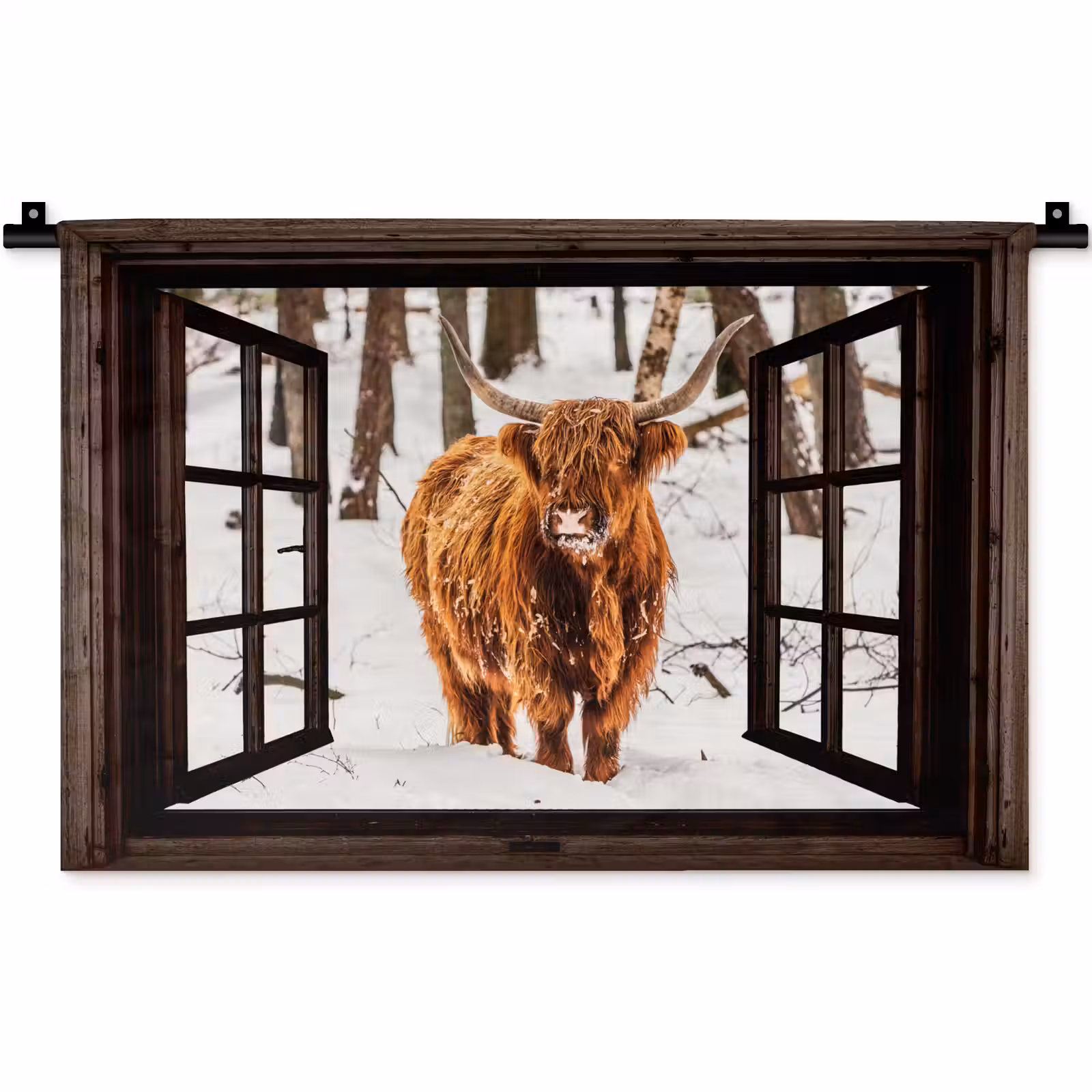 Wandkleed - Schotse Hooglander - Sneeuw - Natuur - Dieren - Doorkijk - Winter — 1