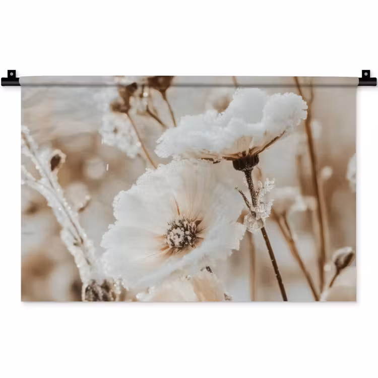 Wandkleed - Bloemen - Winter - Wit - Sneeuw - Beige — 1