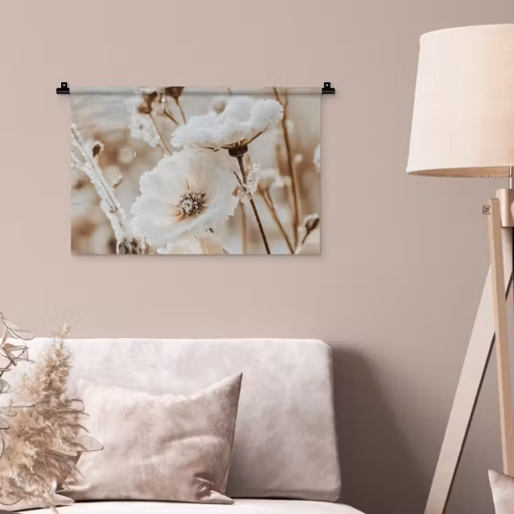 Wandkleed - Bloemen - Winter - Wit - Sneeuw - Beige — 2