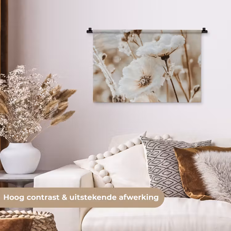 Wandkleed - Bloemen - Winter - Wit - Sneeuw - Beige — 4