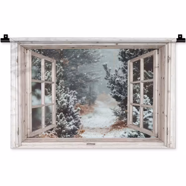 Wandkleed - Bos - Winter - Bomen - Natuur - Pad - Doorkijk - Wit — 1