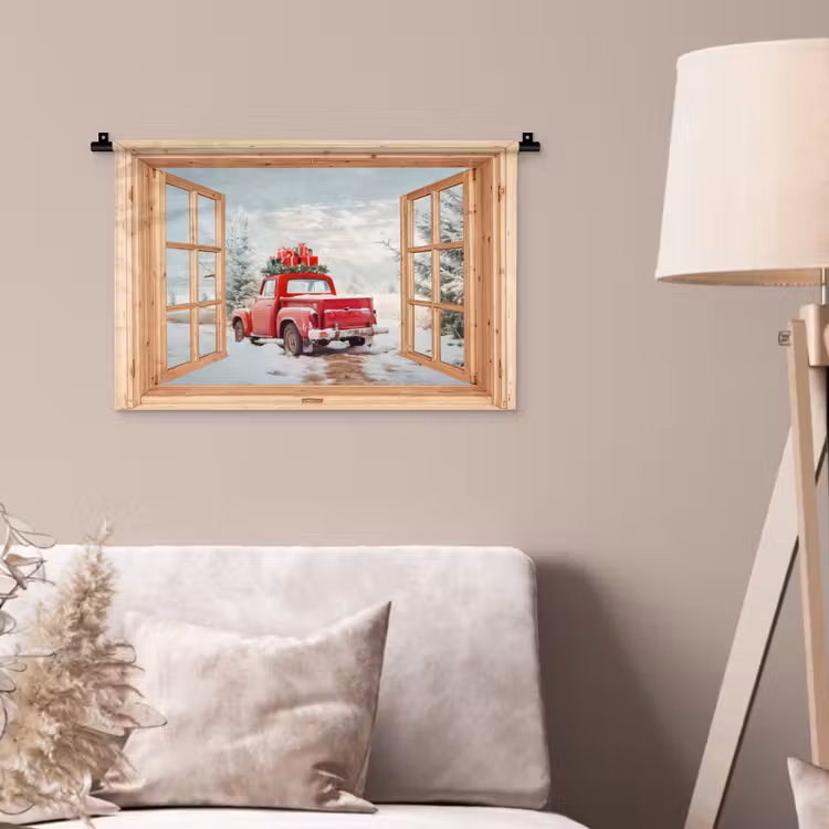 Wandkleed - Doorkijk - Auto - Kerst - Cadeaus - Winter - Landschap — 2