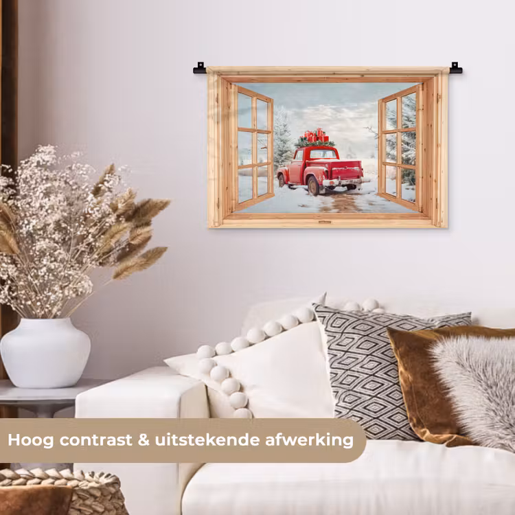 Wandkleed - Doorkijk - Auto - Kerst - Cadeaus - Winter - Landschap — 4