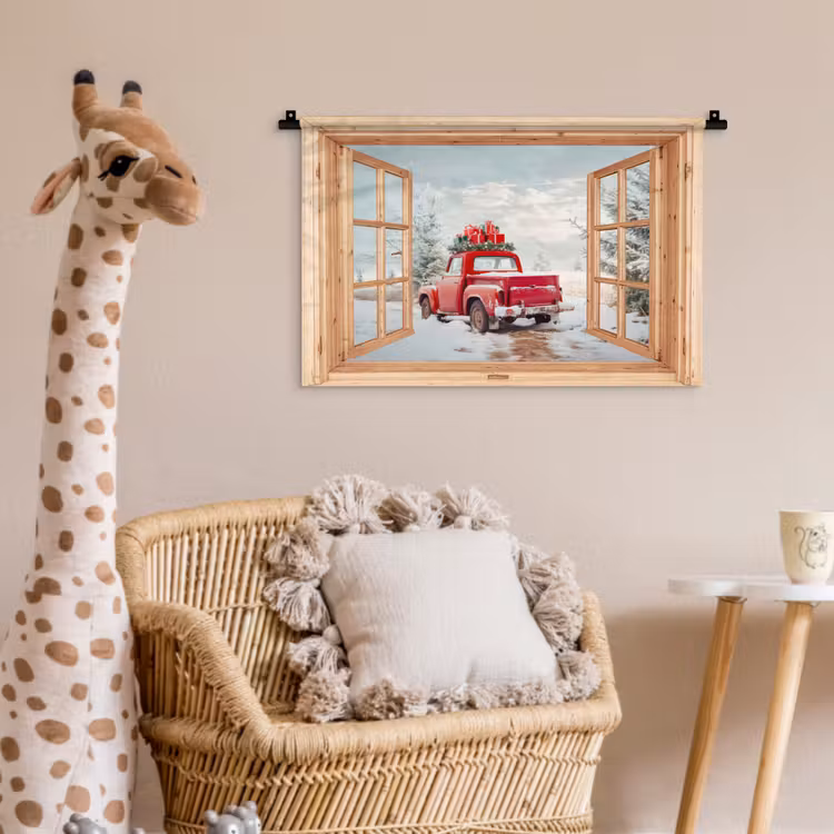 Wandkleed - Doorkijk - Auto - Kerst - Cadeaus - Winter - Landschap — 5