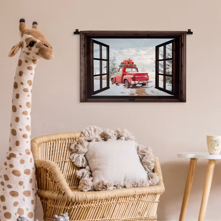 Wandkleed - Doorkijk - Auto - Rood - Cadeaus - Winterlandschap - Kerst — 5