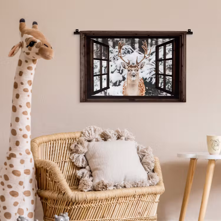 Wandkleed - Hert - Sneeuw - Winter - Bos - Dieren - Doorkijk — 5