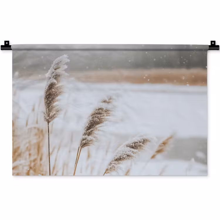 Wandkleed - Riet - Meer - Winter - Natuur - Sneeuw - Beige — 1