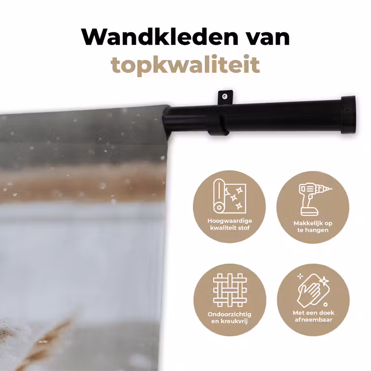 Wandkleed - Riet - Meer - Winter - Natuur - Sneeuw - Beige — 3