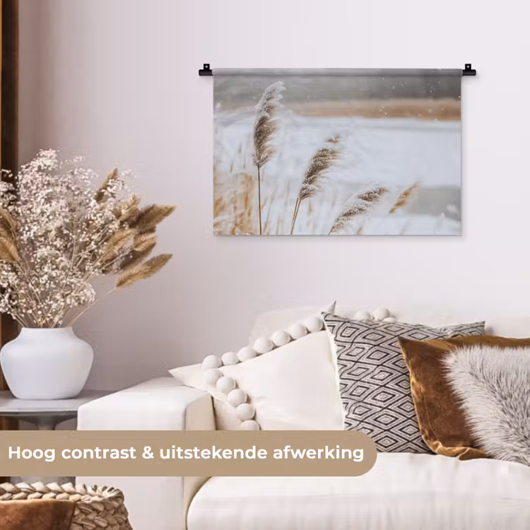 Wandkleed - Riet - Meer - Winter - Natuur - Sneeuw - Beige — 4
