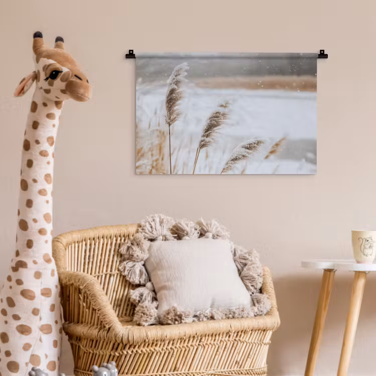 Wandkleed - Riet - Meer - Winter - Natuur - Sneeuw - Beige — 5