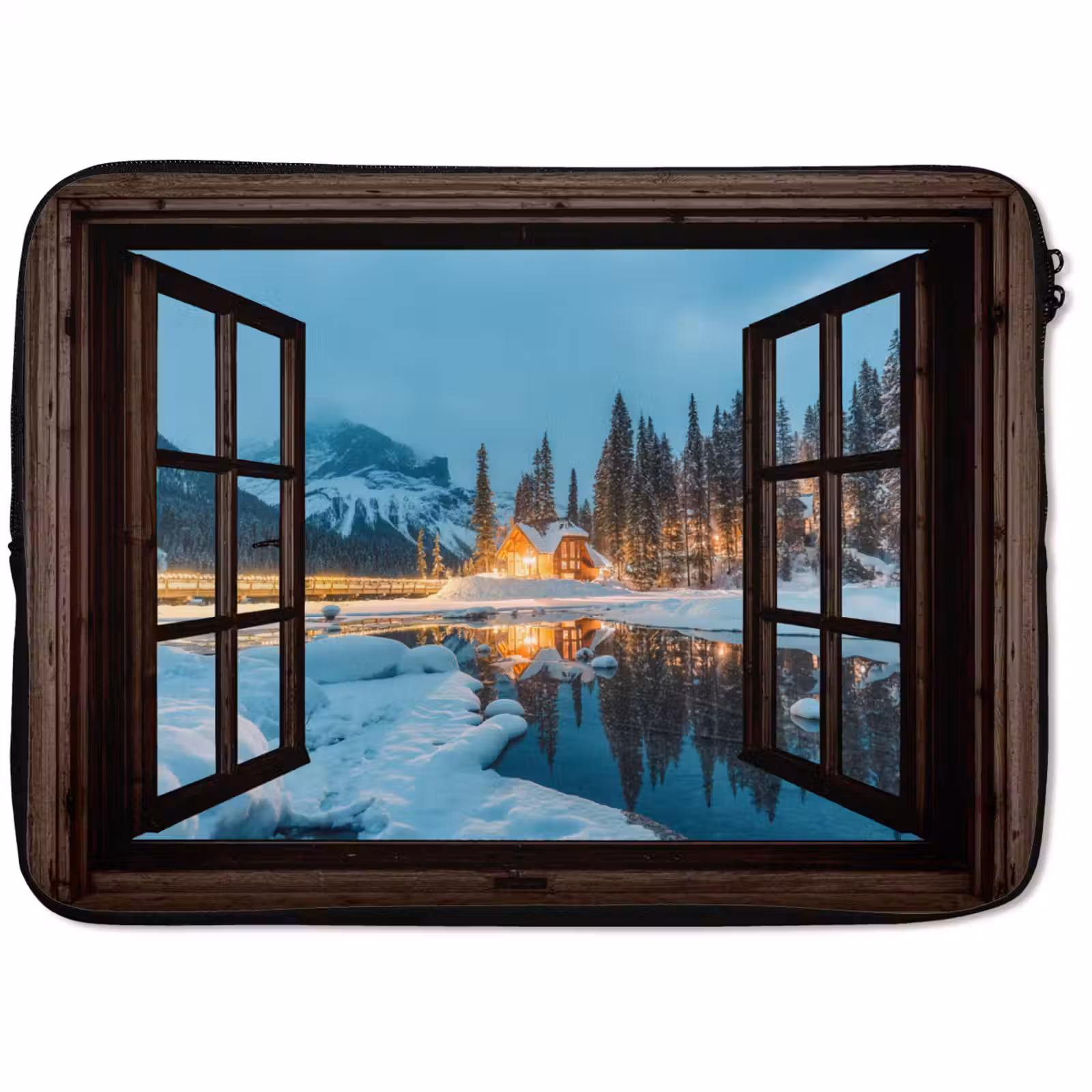 Laptophoes Doorkijk - Winter - Landschap - Natuur - Huis - Bergen — 1