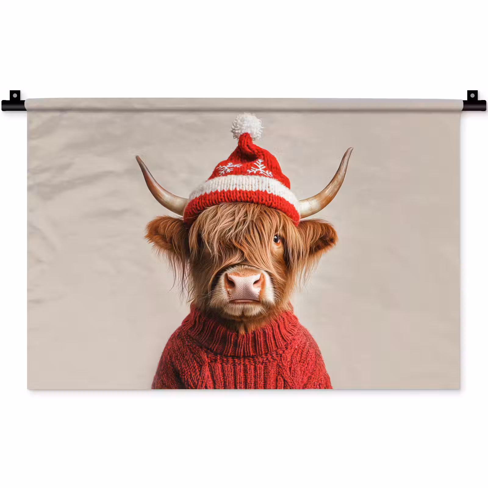 Wandkleed - Schotse Hooglander - Kerst - Muts - Trui - Winter — 1