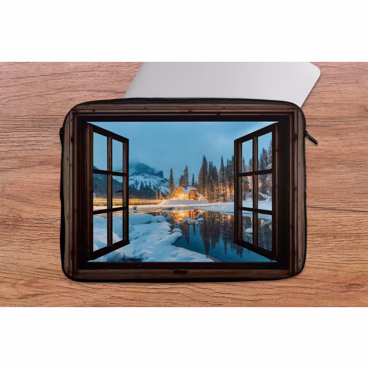 Laptophoes Doorkijk - Winter - Landschap - Natuur - Huis - Bergen — 2