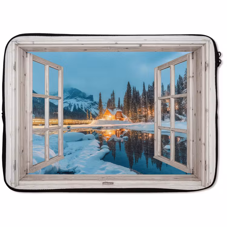 Laptophoes Doorkijk - Winterlandschap - Natuur - Huis - Bergen — 1