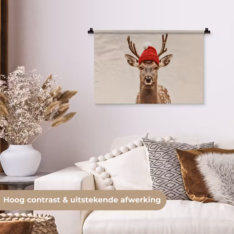 Wandkleed - Hert - Kerst - Muts - Dieren - Winter - Grappig — 4