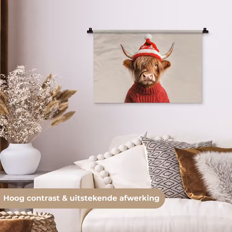 Wandkleed - Schotse Hooglander - Kerst - Muts - Trui - Winter — 4