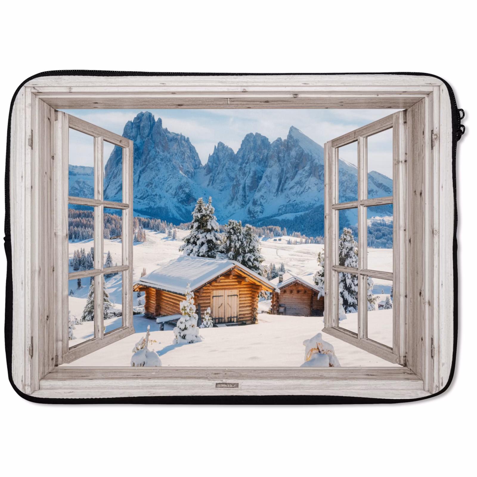 Laptophoes Winterlandschap - Huisje - Bergen - Uitzicht - Doorkijk - Natuur — 1