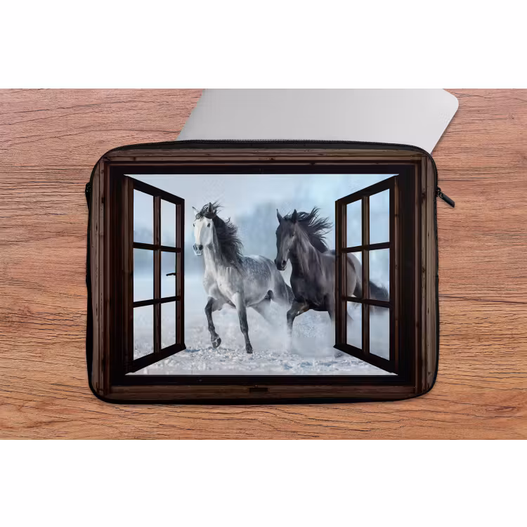 Laptophoes Paarden - Winter - Dieren - Natuur - Doorkijk — 2