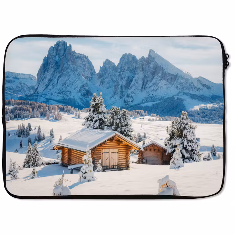 Laptophoes Winter - Huisje - Bergen - Uitzicht - Sneeuw — 1