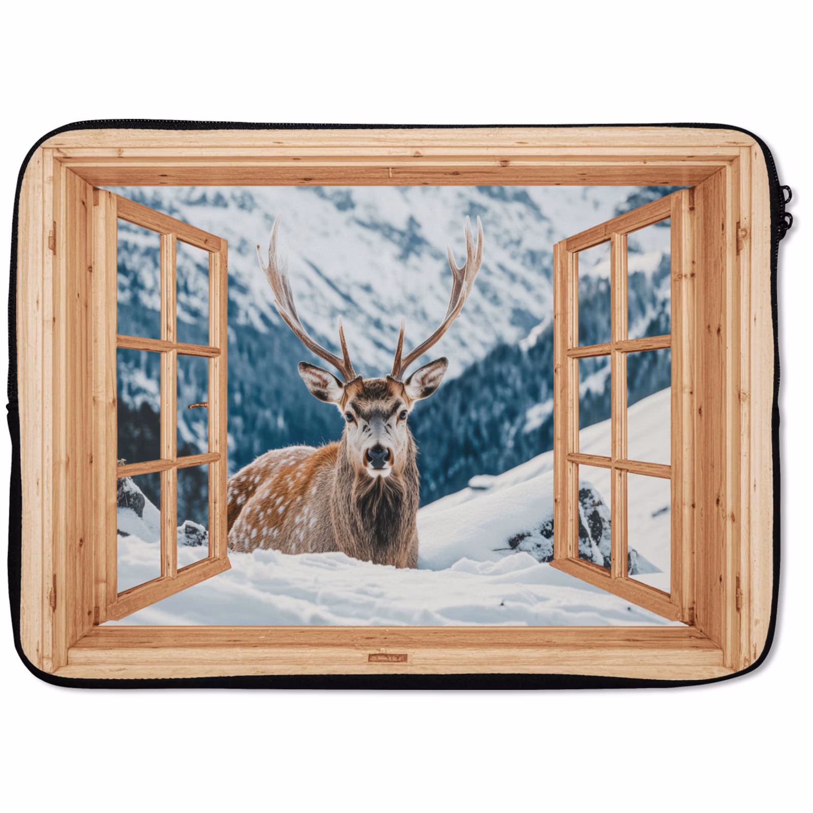 Laptophoes Doorkijk - Hert - Landschap - Winter - Natuur - Dieren - Bergen — 1