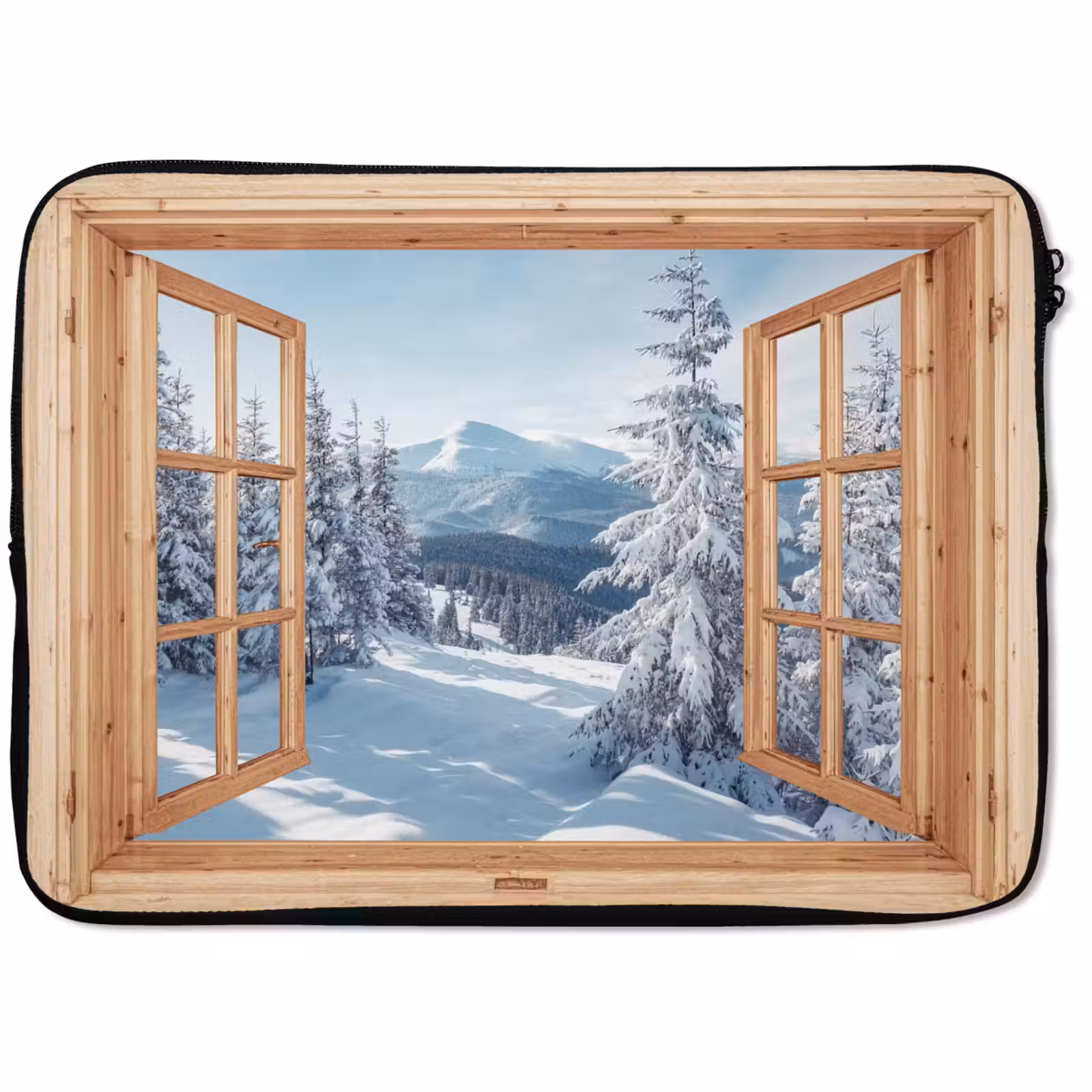 Laptophoes Doorkijk - Winterlandschap - Natuur - Berg - Bomen - Hout — 1