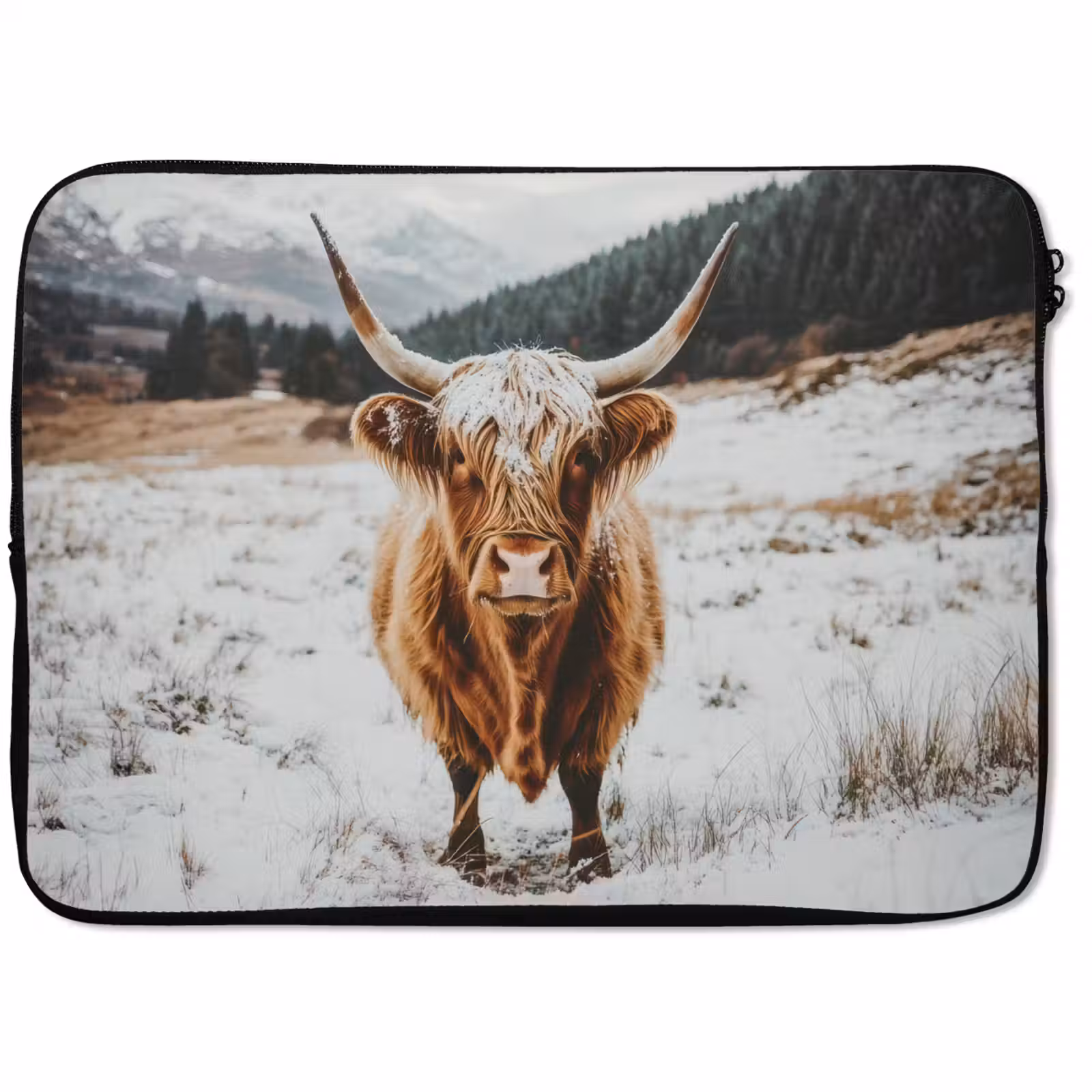 Laptophoes Schotse Hooglander - Landschap - Sneeuw - Bergen - Winter — 1