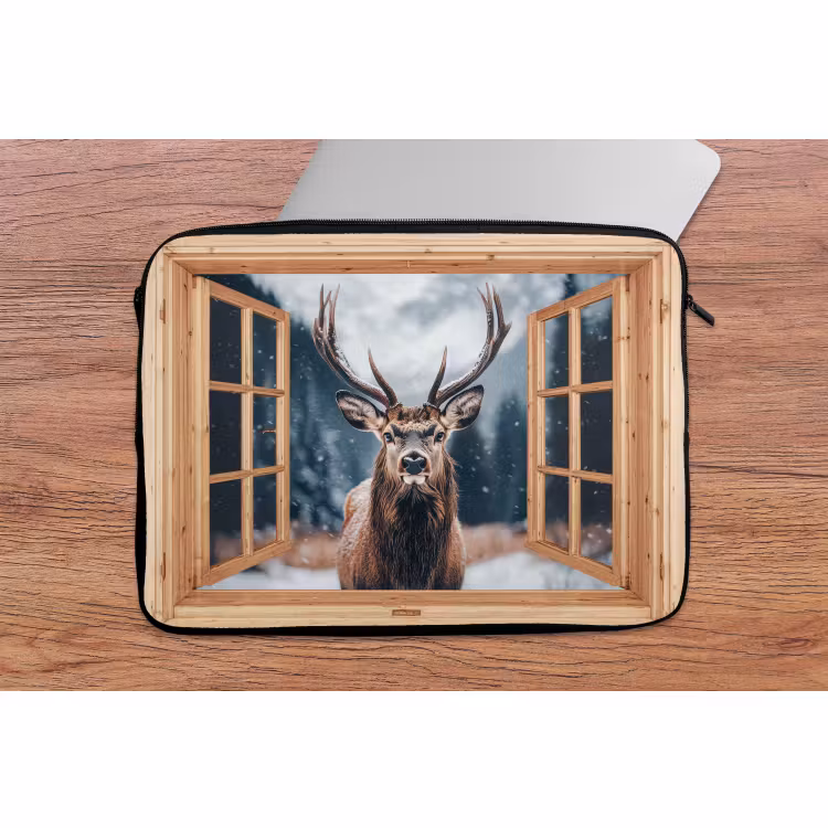 Laptophoes Doorkijk - Hert - Dieren - Winterlandschap - Sneeuw — 2
