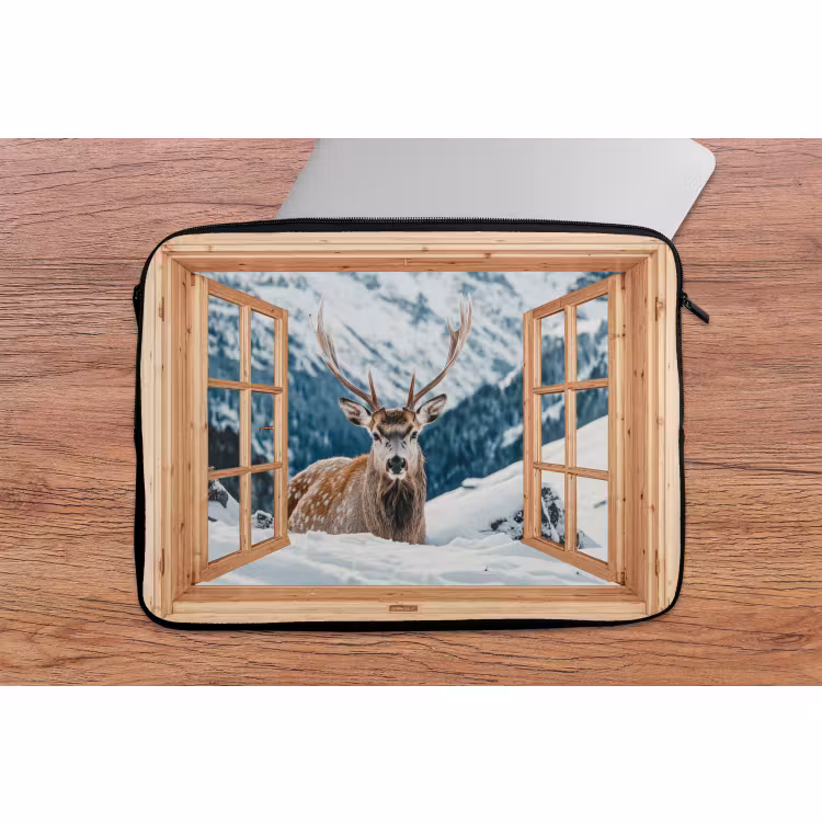 Laptophoes Doorkijk - Hert - Landschap - Winter - Natuur - Dieren - Bergen — 2