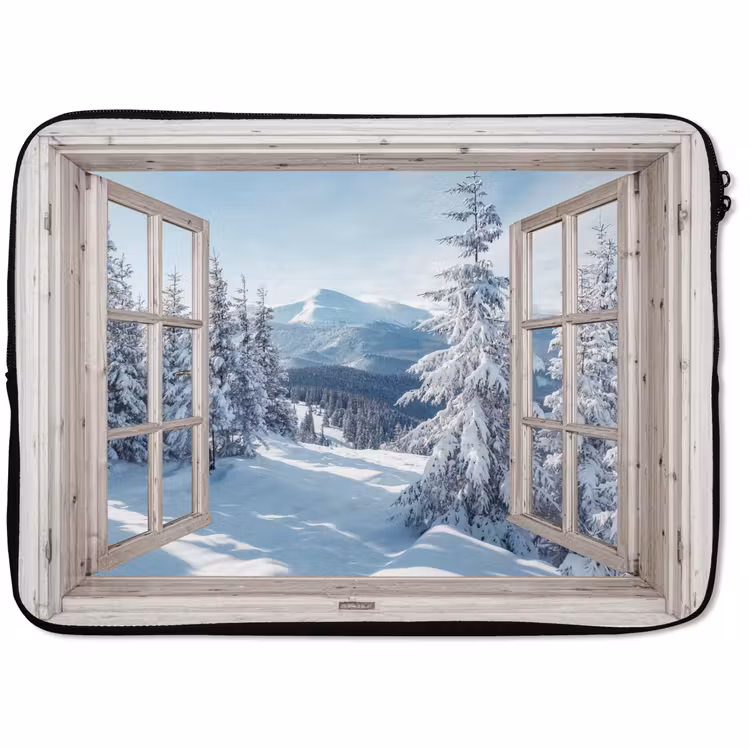 Laptophoes Doorkijk - Winter - Landschap - Natuur - Berg - Bomen - Wit — 1
