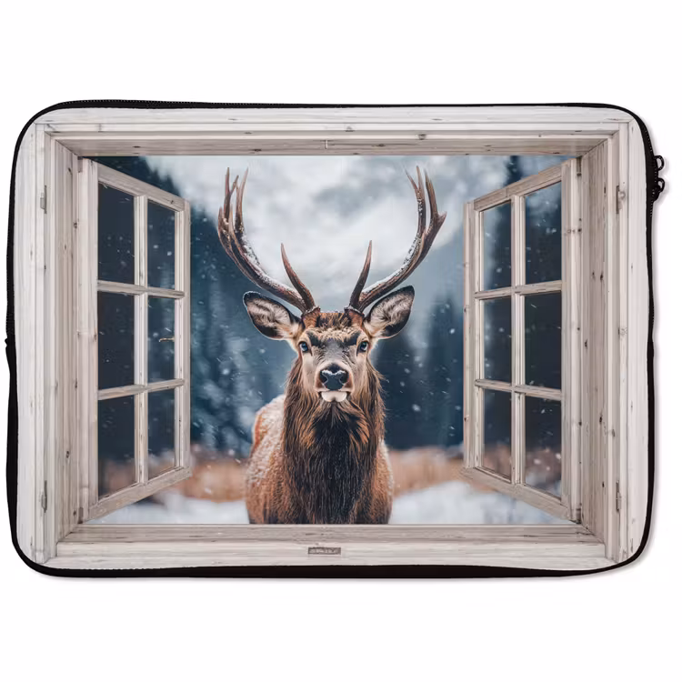 Laptophoes Hert - Dieren - Landschap - Winter - Sneeuw - Doorkijk - Natuur — 1